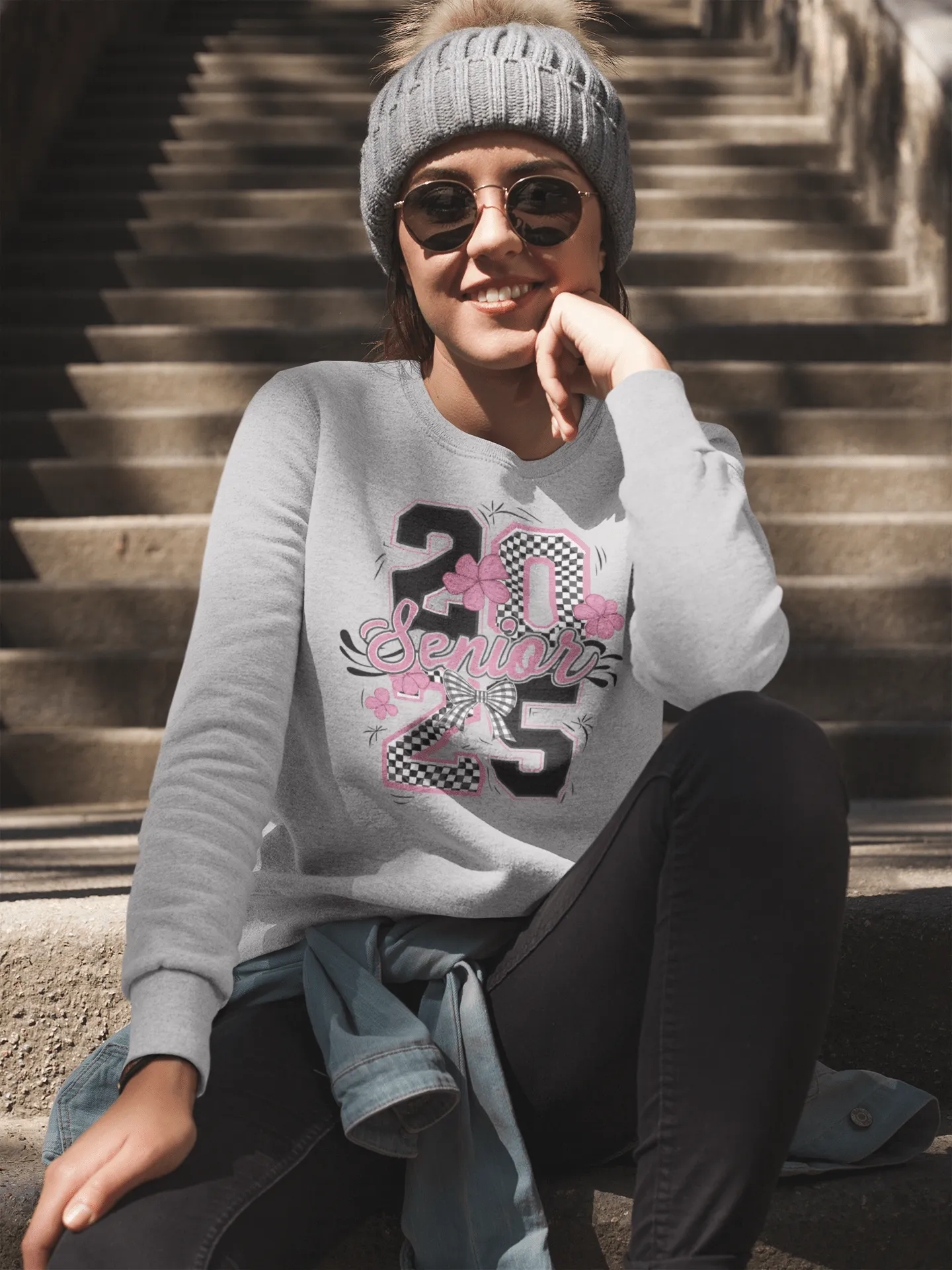 2025 Senior Pink and Black Checkered Sweatshirt