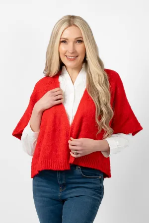 Amelia Wool Blend Short Sleeve Cardigan - Red