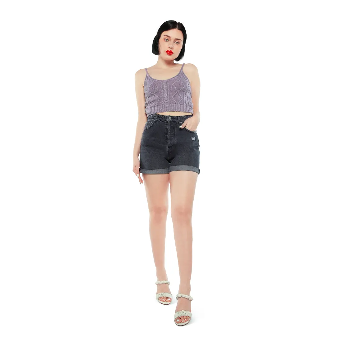 Black High Waist Ripped Denim Shorts