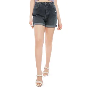 Black High Waist Ripped Denim Shorts