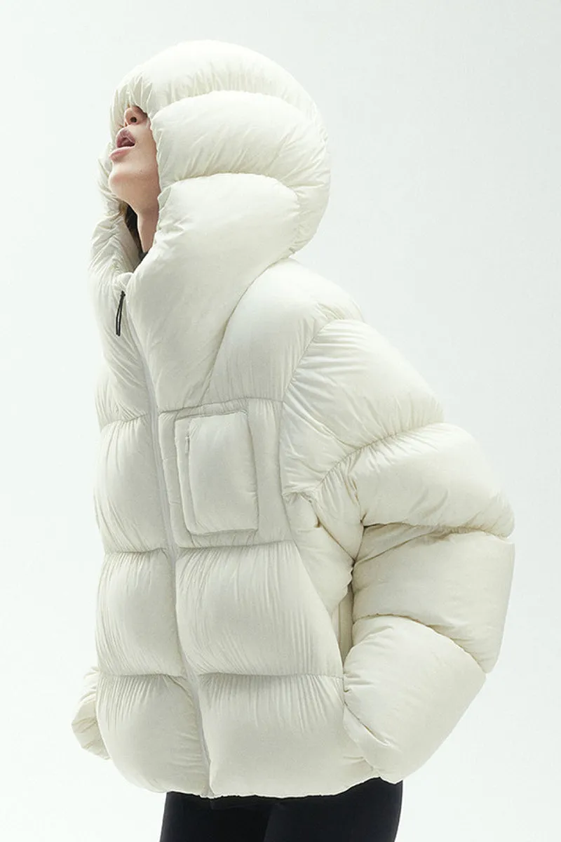 Black Hooded Cropped Lightweight Puffer Jacket with Cute Pocket