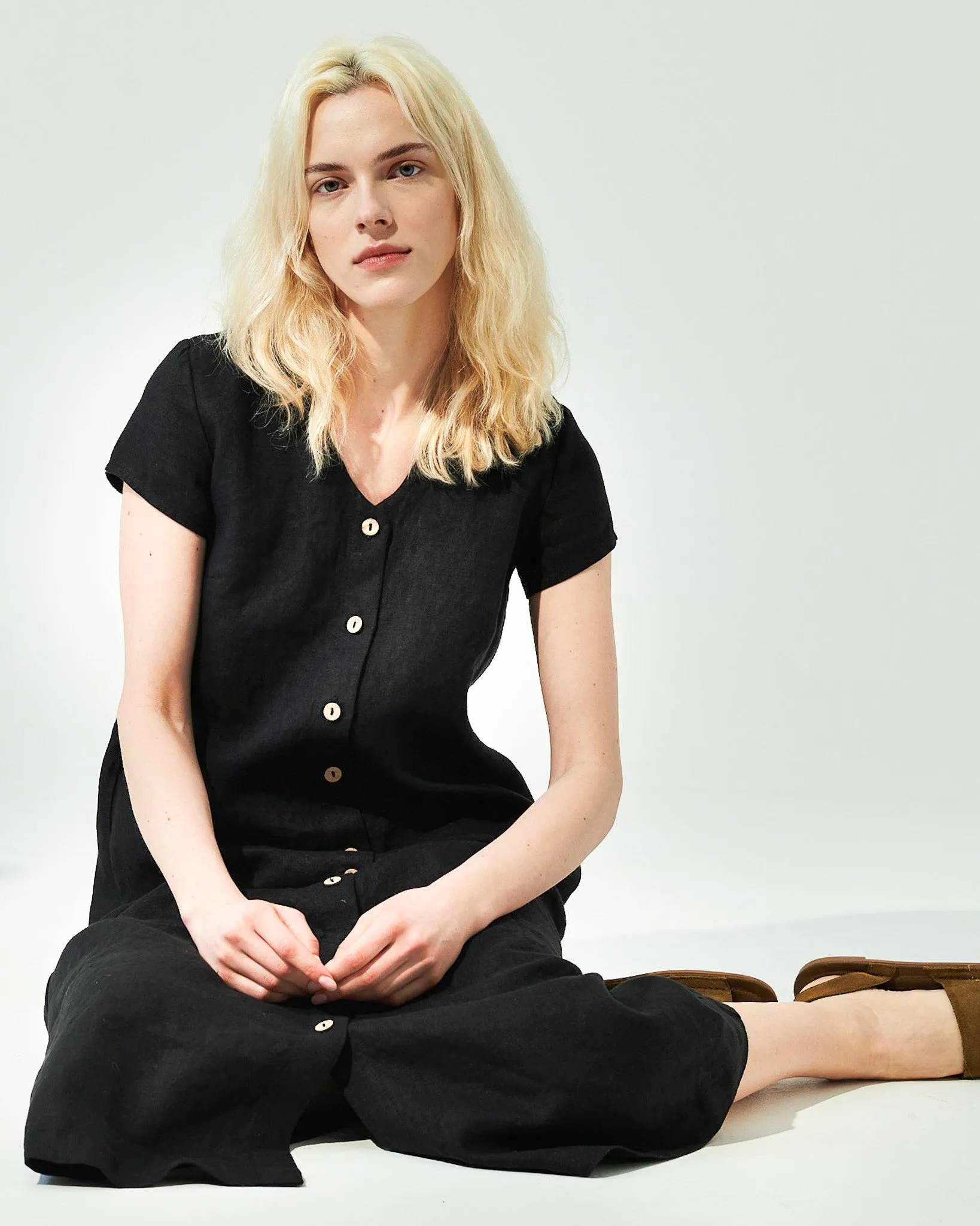 CHORA maxi button-down linen dress (SS24)