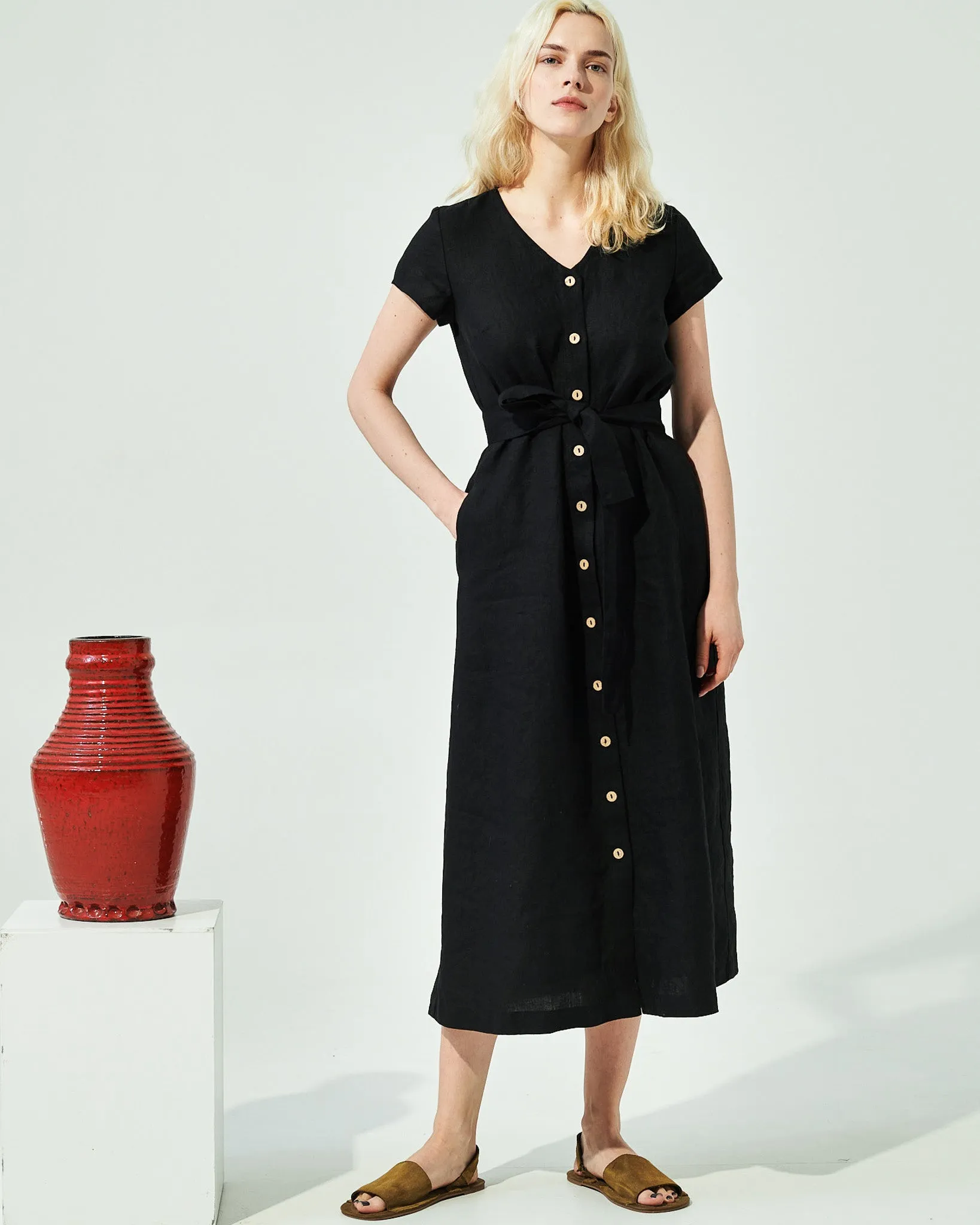 CHORA maxi button-down linen dress (SS24)