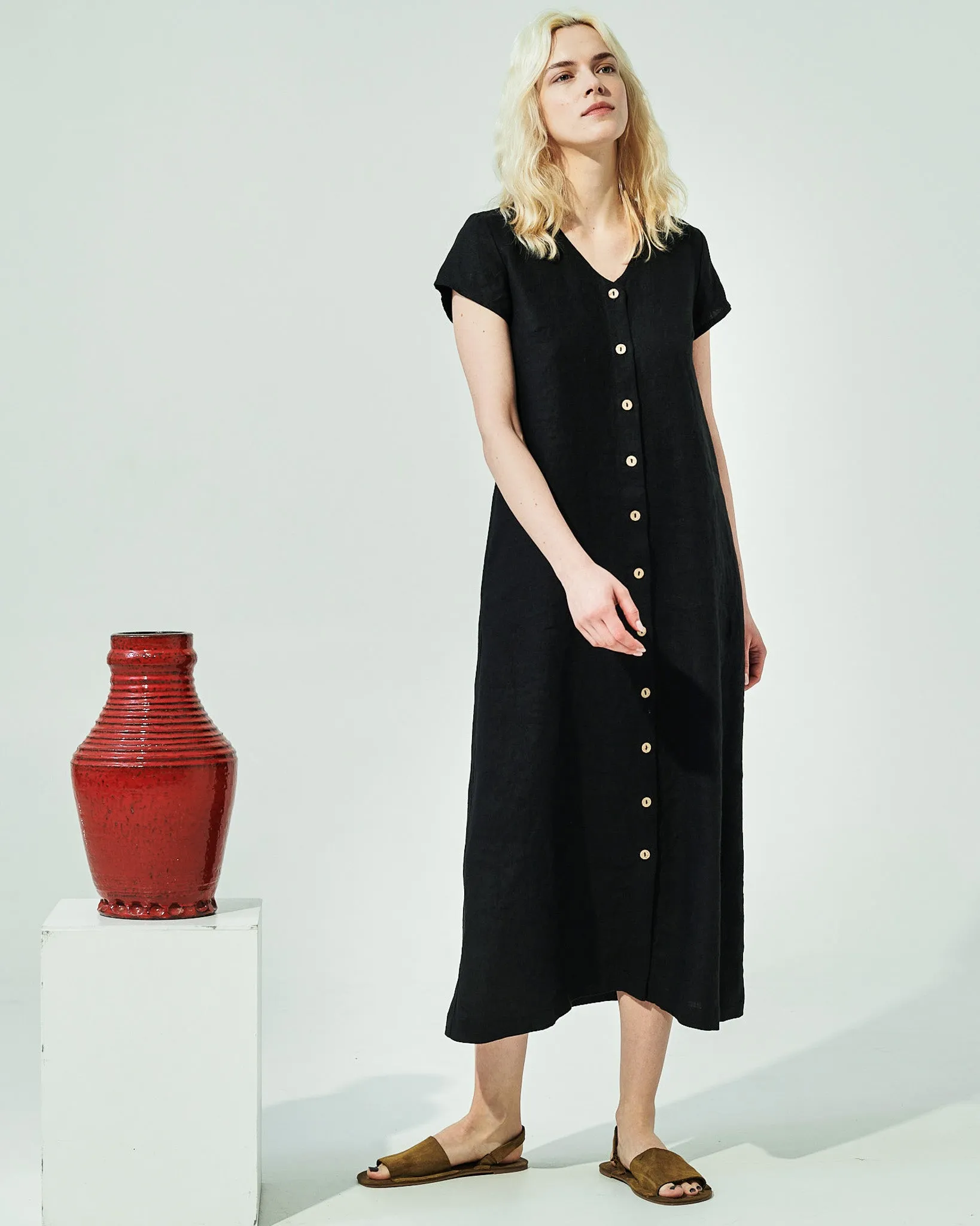 CHORA maxi button-down linen dress (SS24)