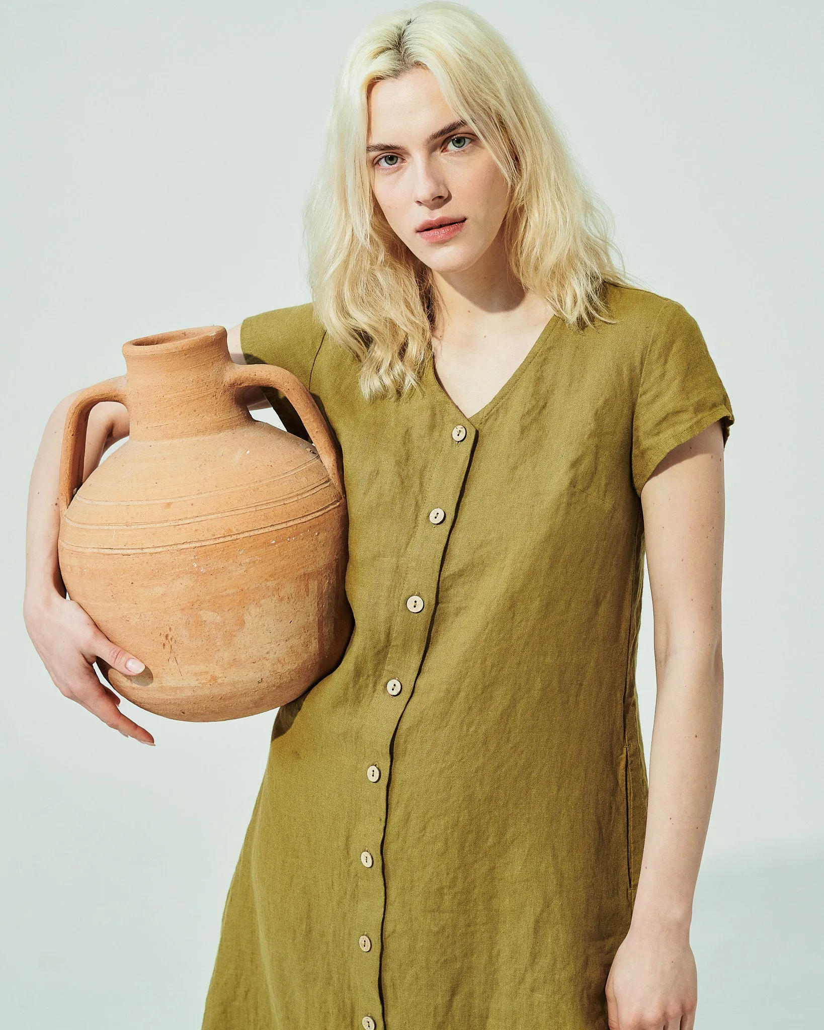 CHORA maxi button-down linen dress (SS24)