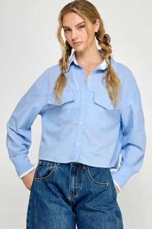 Contrast Detail Crop Oxford Shirt