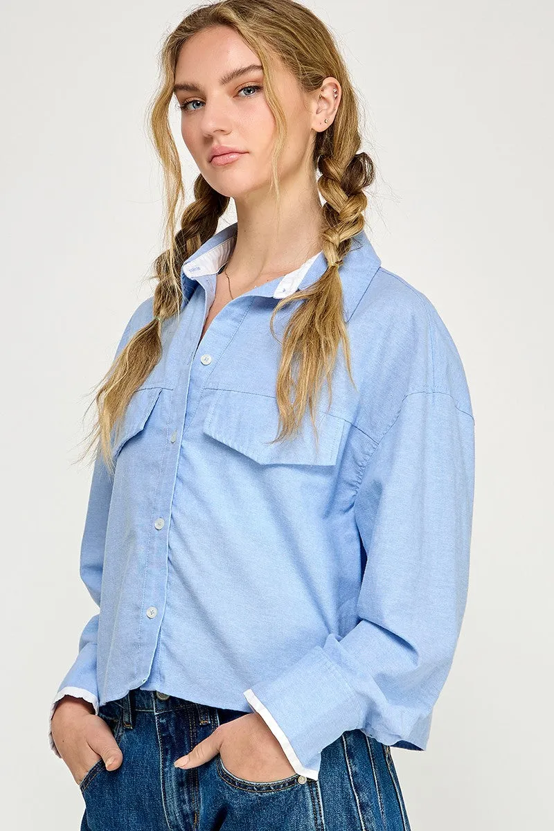 Contrast Detail Crop Oxford Shirt