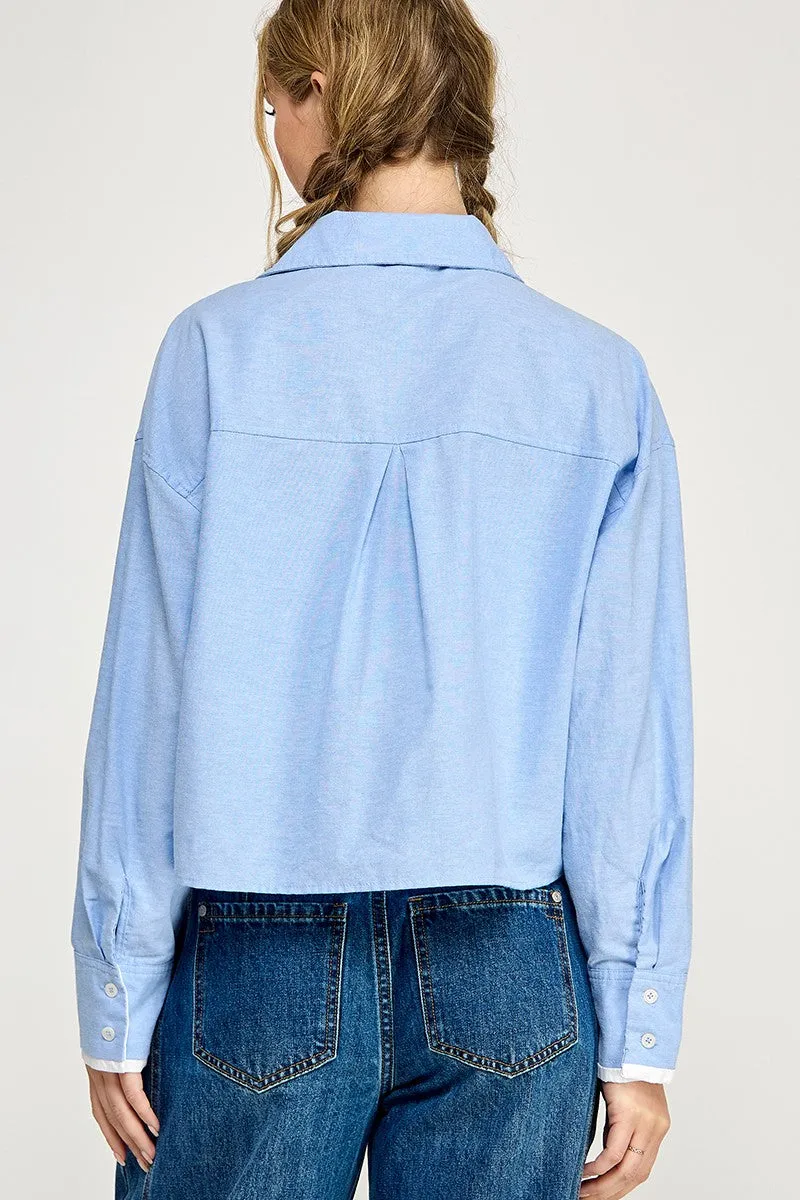 Contrast Detail Crop Oxford Shirt