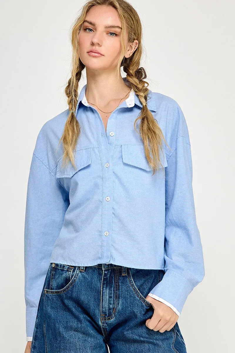 Contrast Detail Crop Oxford Shirt