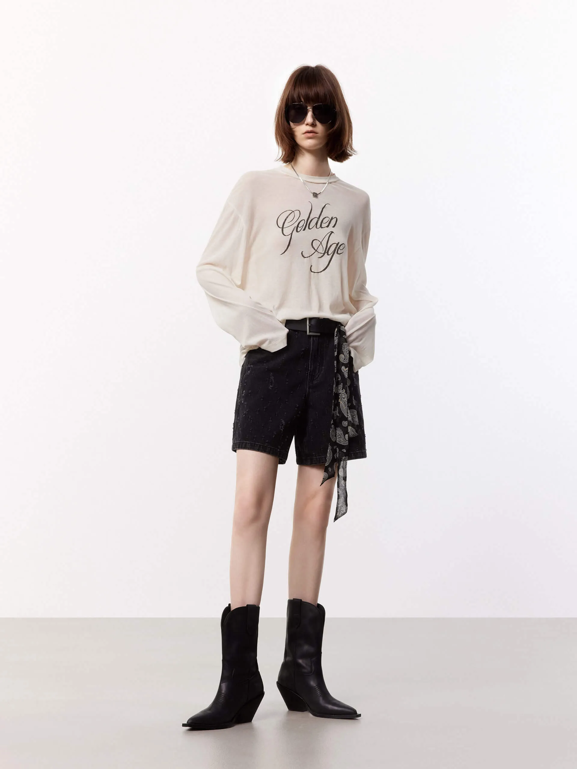 Cotton Distressed Detail Shorts