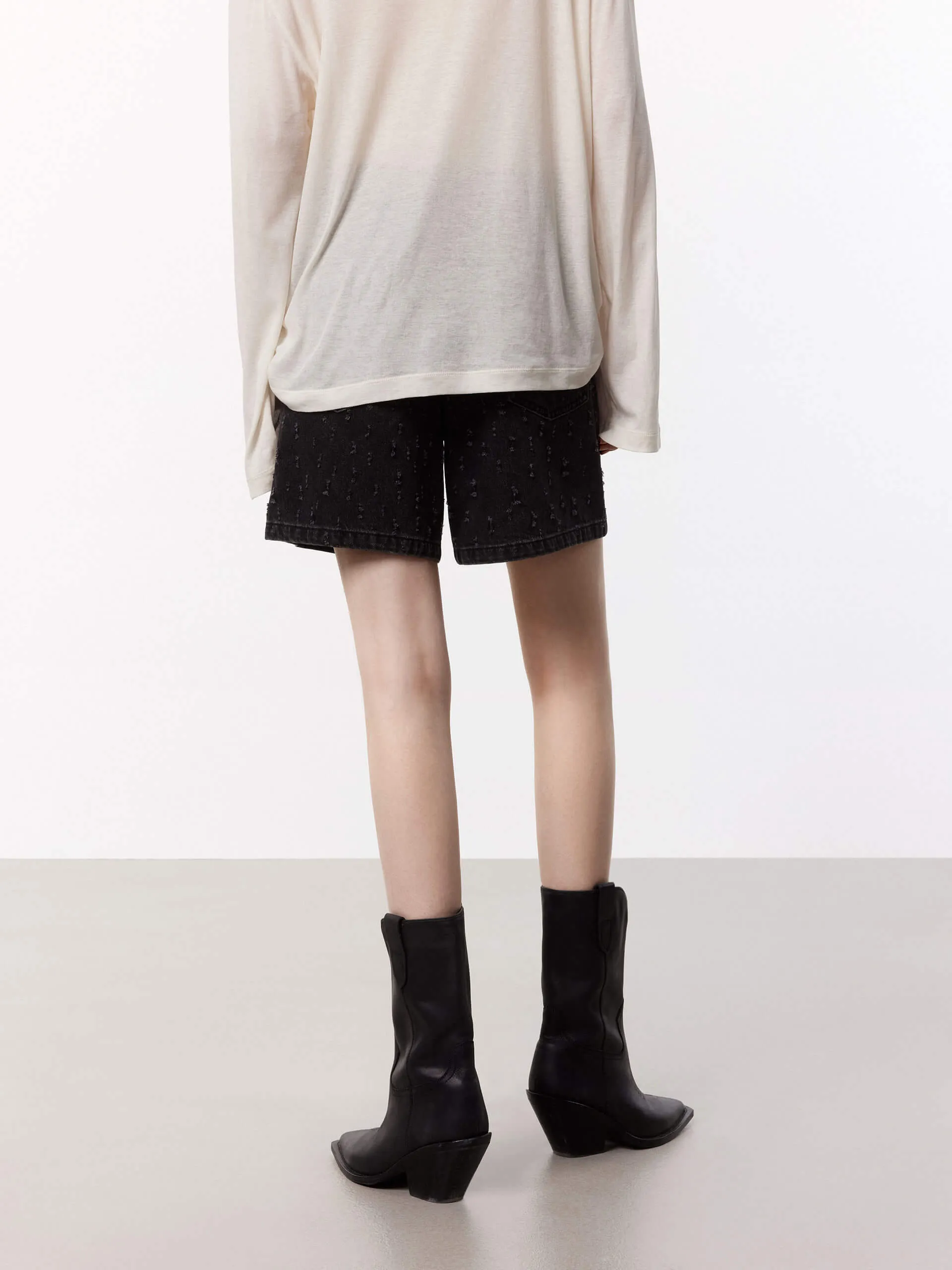 Cotton Distressed Detail Shorts