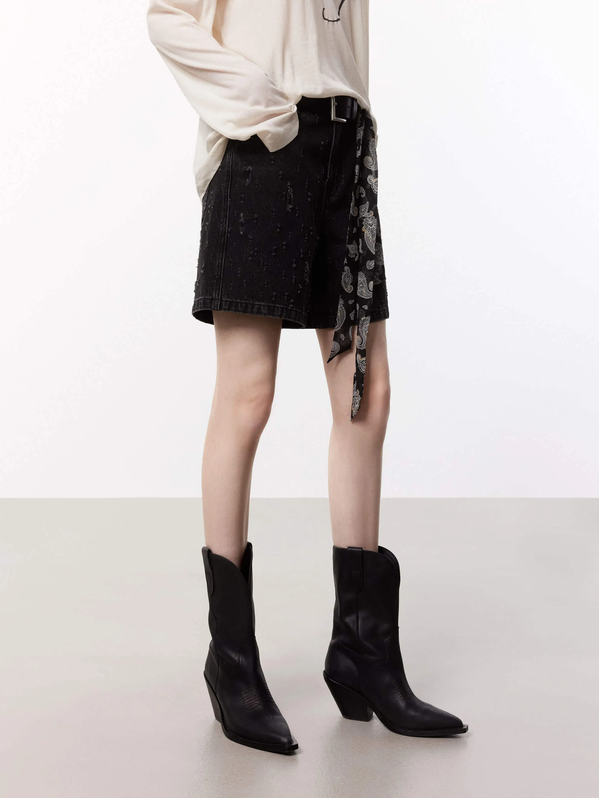 Cotton Distressed Detail Shorts