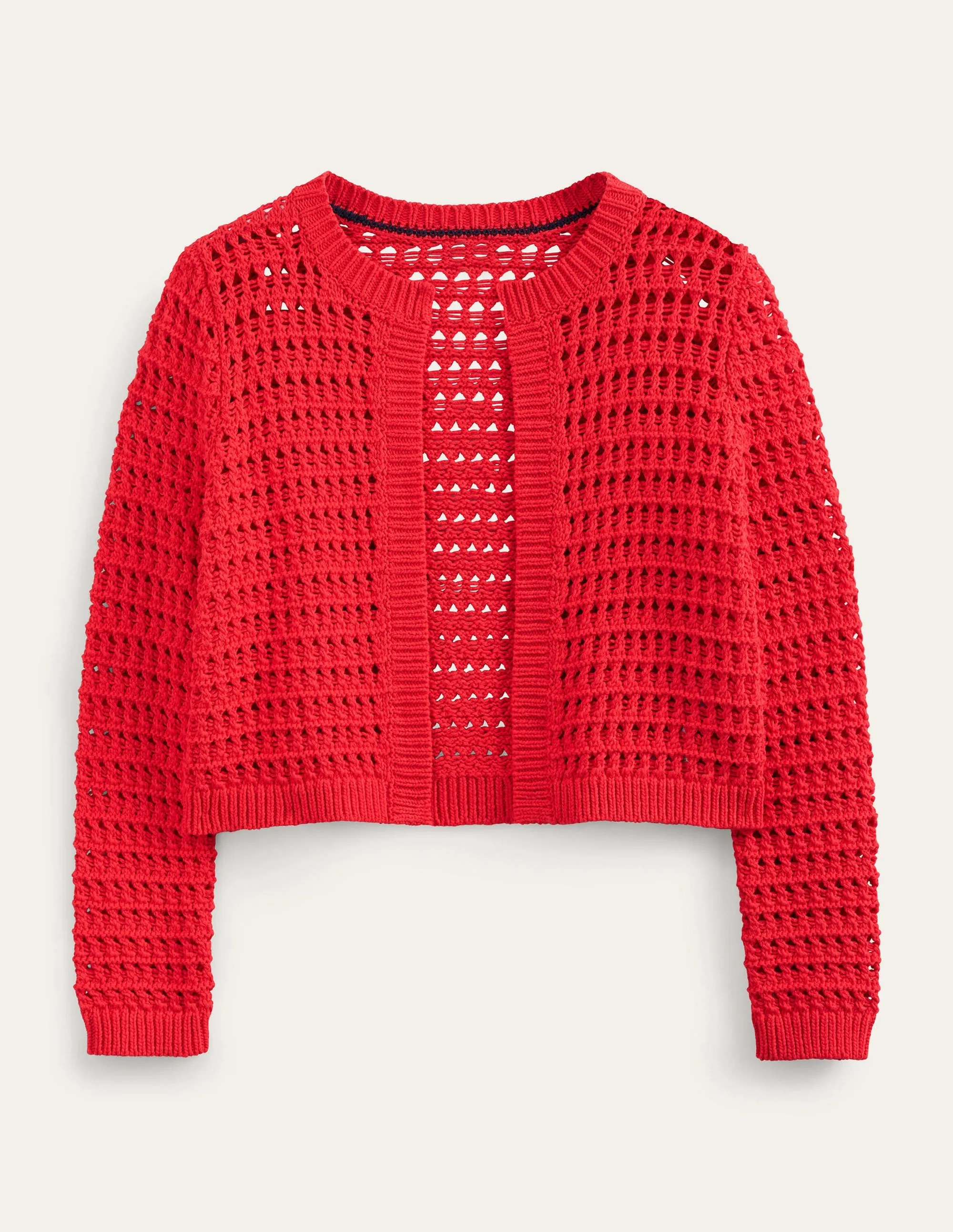 Cropped Crochet Cardigan-High Risk Red