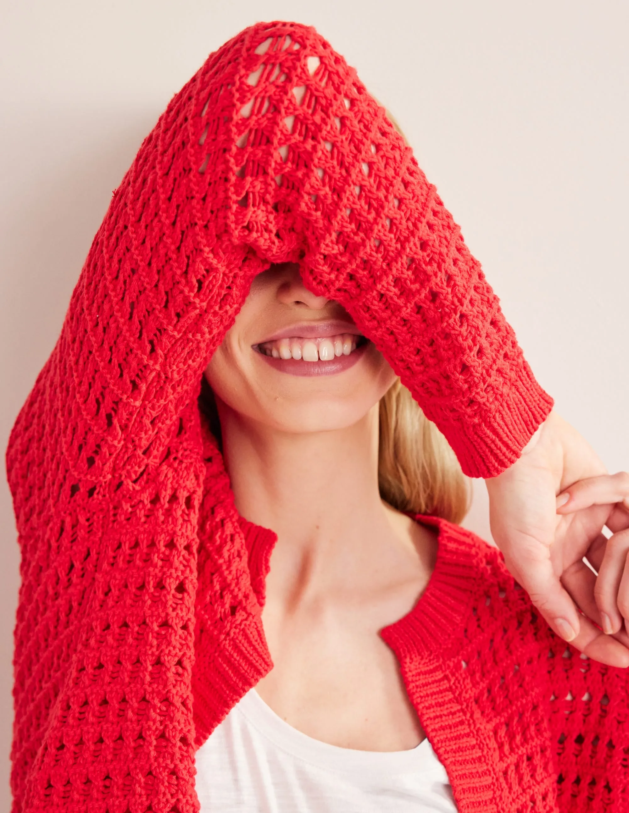 Cropped Crochet Cardigan-High Risk Red