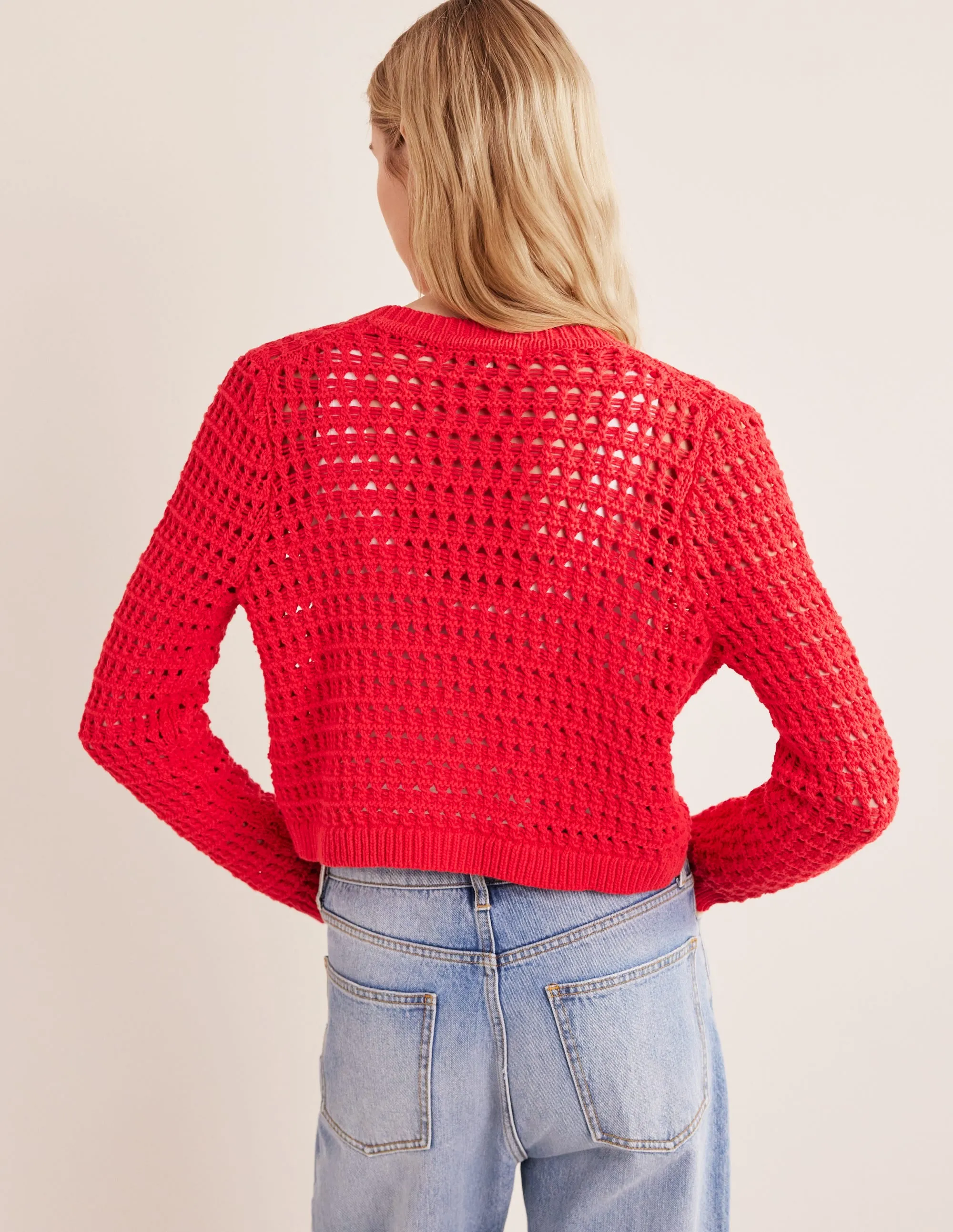 Cropped Crochet Cardigan-High Risk Red