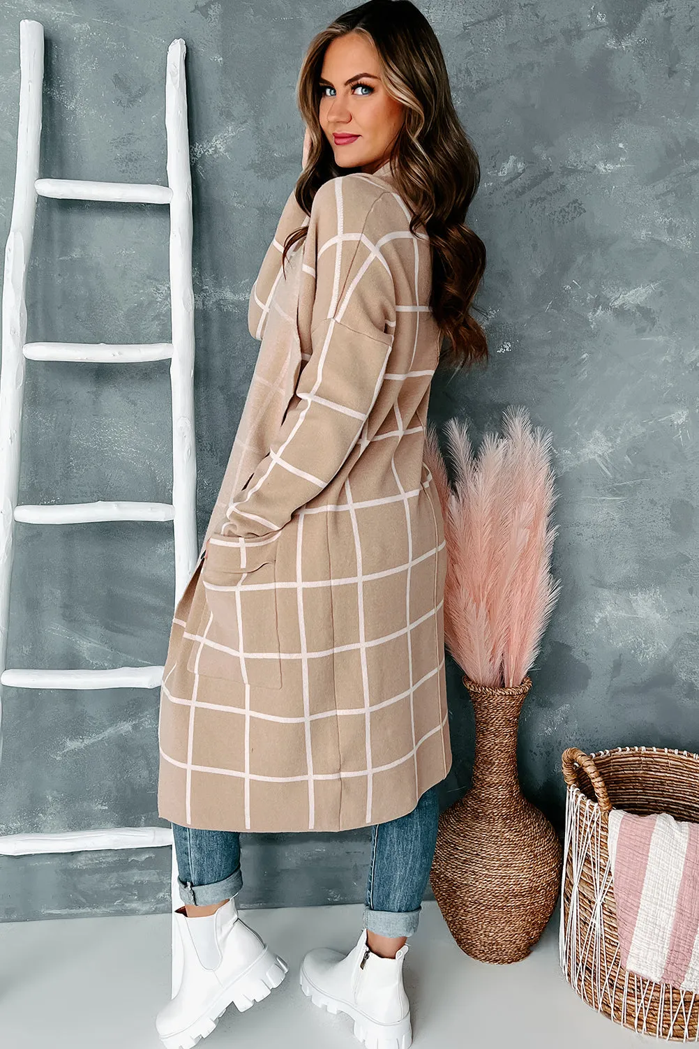 Downtown Chic Windowpane Cardigan (Taupe)