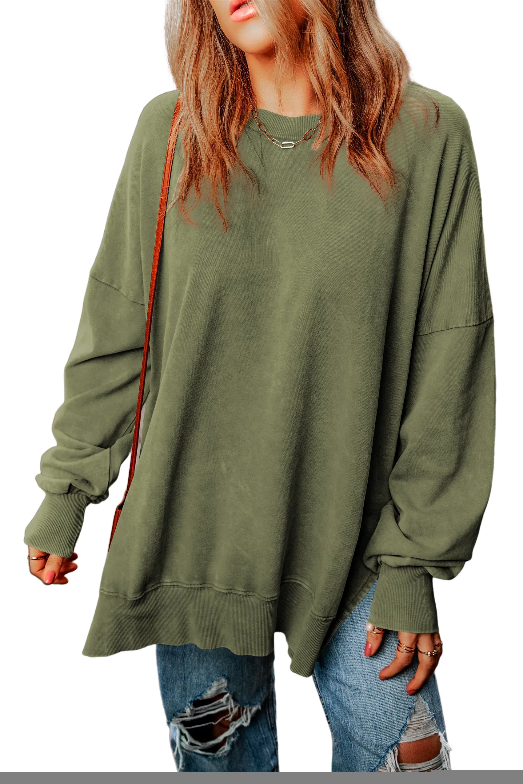 Drop Shoulder Ribbed Trim Oversized Sweatshirt
