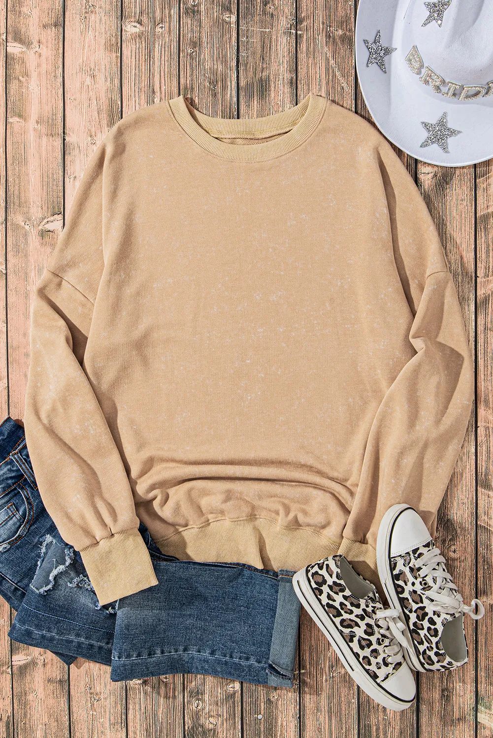Drop Shoulder Ribbed Trim Oversized Sweatshirt