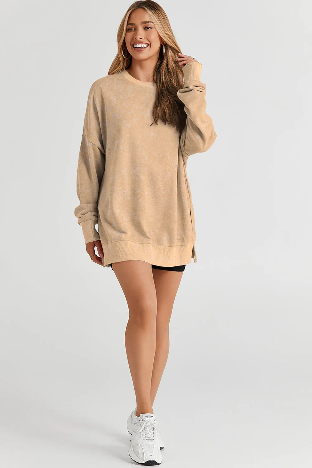 Drop Shoulder Ribbed Trim Oversized Sweatshirt