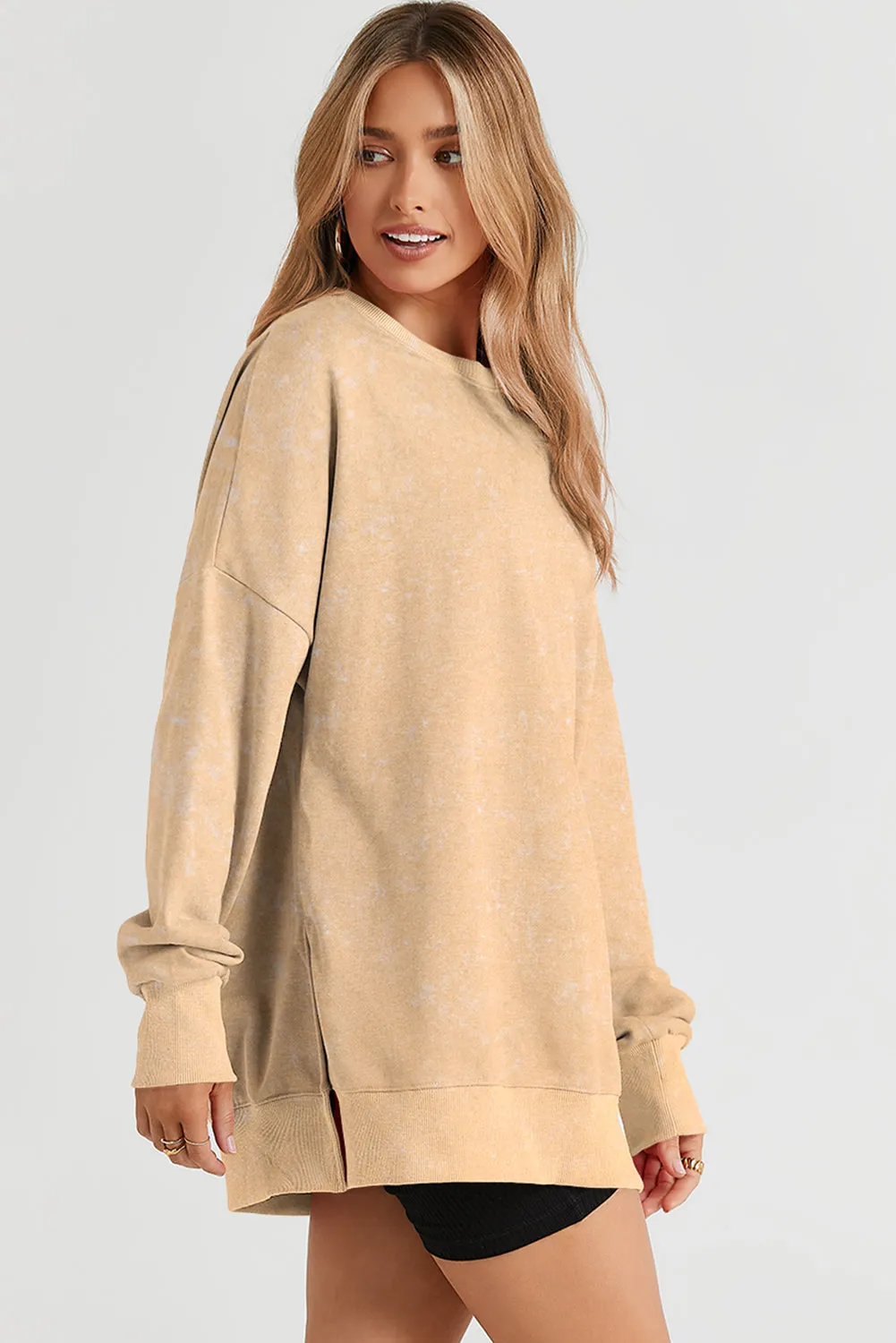 Drop Shoulder Ribbed Trim Oversized Sweatshirt