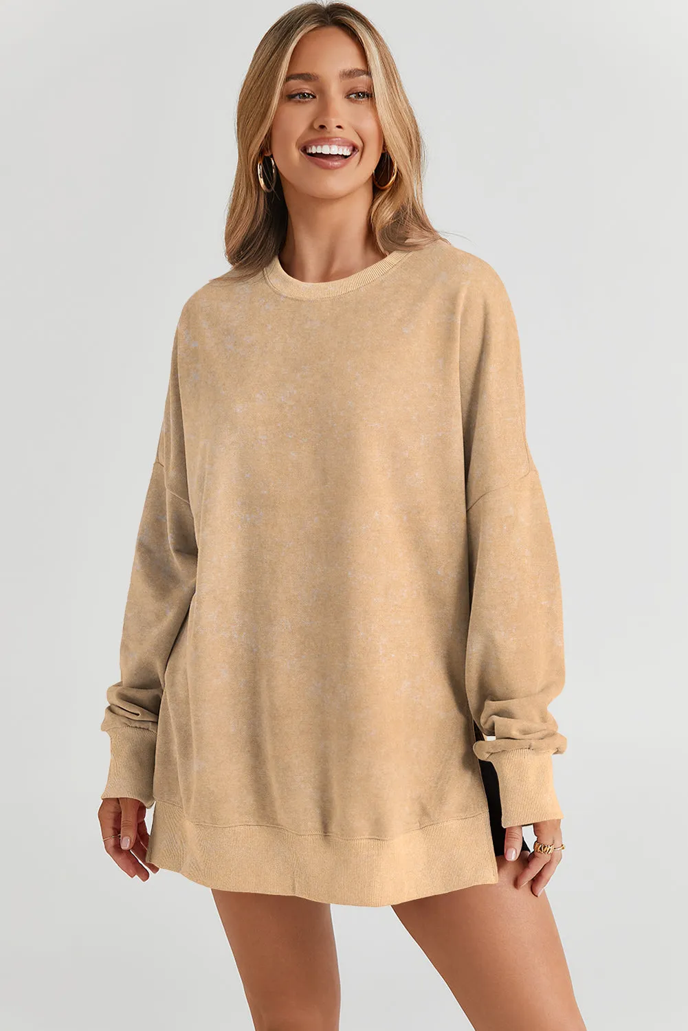 Drop Shoulder Ribbed Trim Oversized Sweatshirt