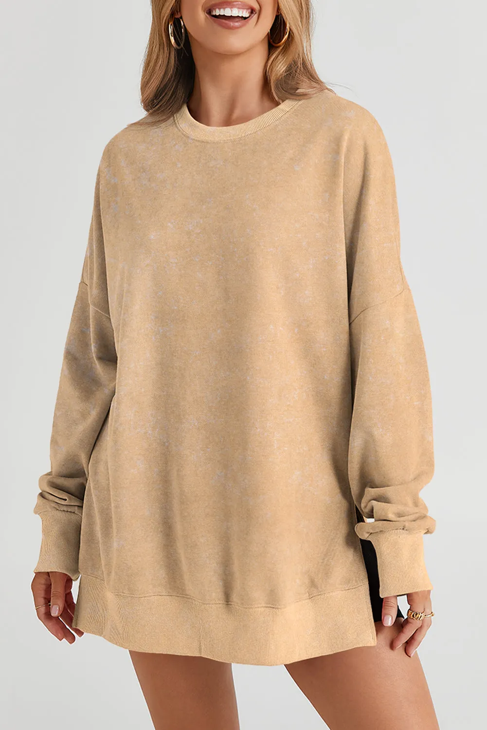 Drop Shoulder Ribbed Trim Oversized Sweatshirt