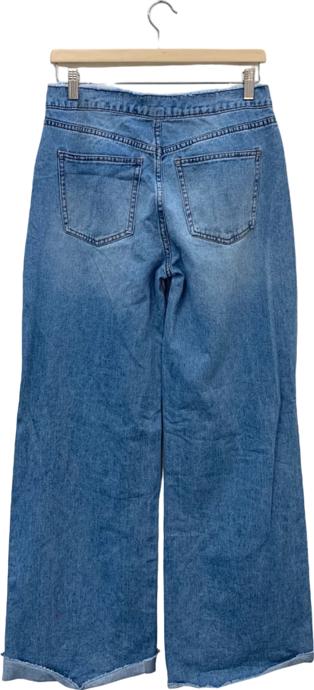 Fashion Nova Blue Distressed Wide Leg Jeans UK W24-25