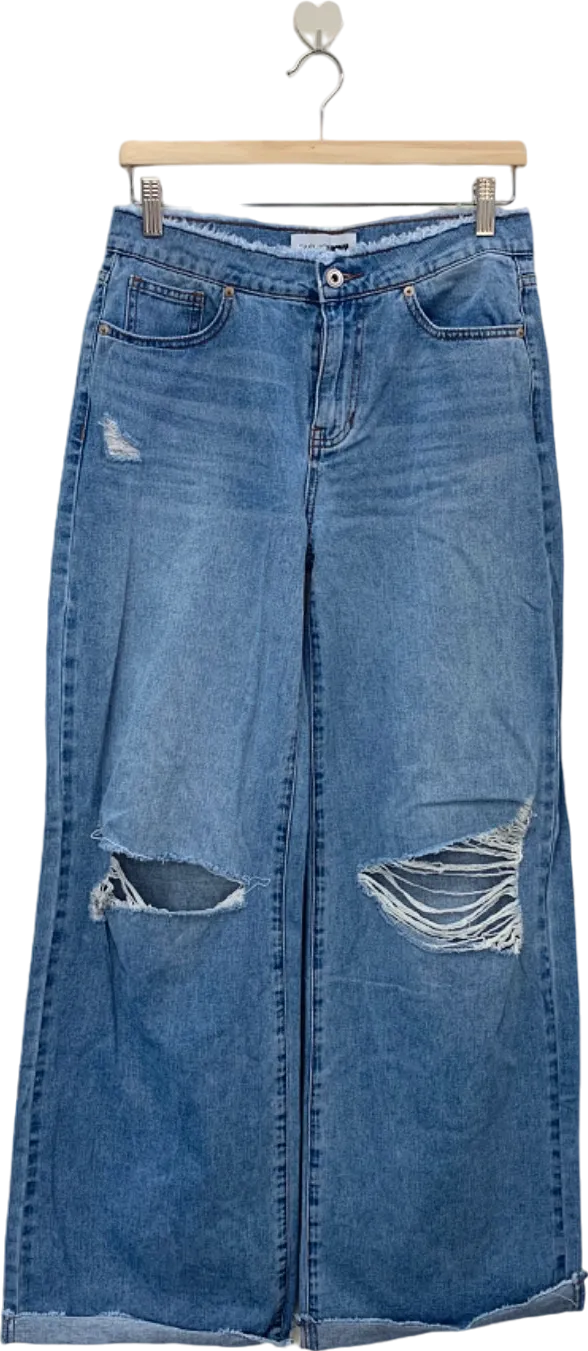 Fashion Nova Blue Distressed Wide Leg Jeans UK W24-25