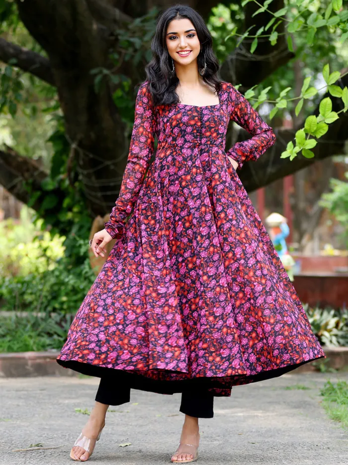 Floral Elegance Georgette Square Neck Dress