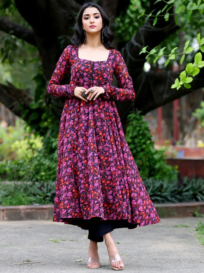 Floral Elegance Georgette Square Neck Dress