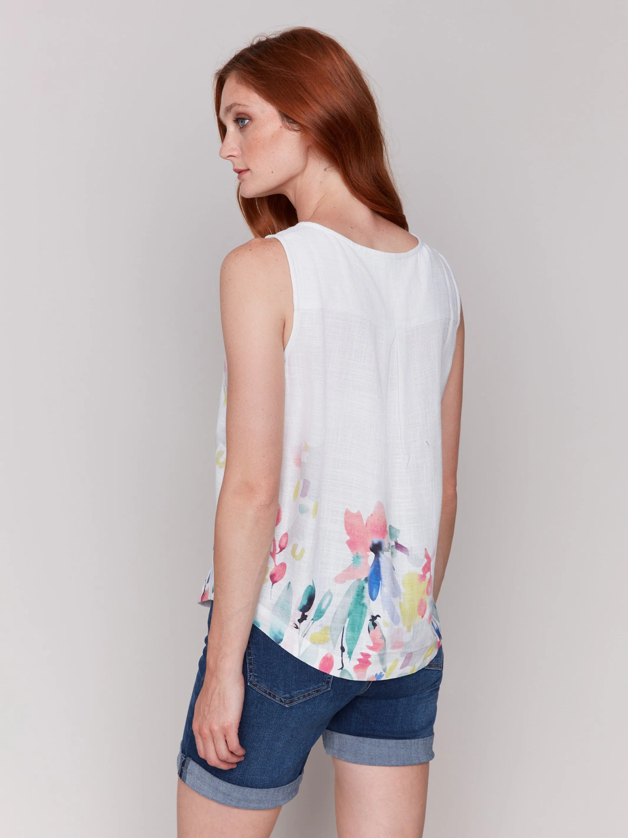 Floral Print Sleeveless Top with Rounded Hem - Dream