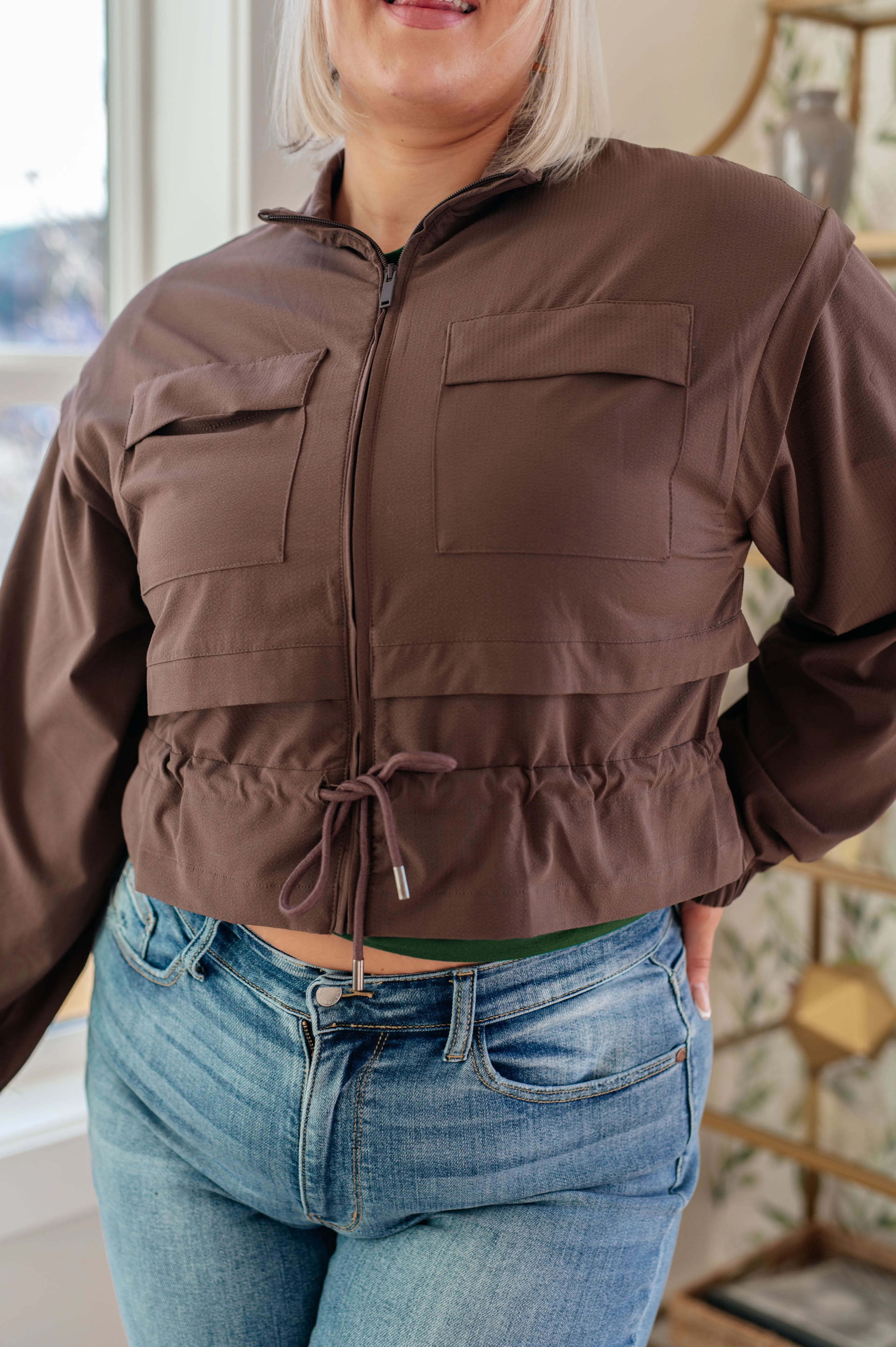 Game On Cropped Windbreaker Jacket in Mocha