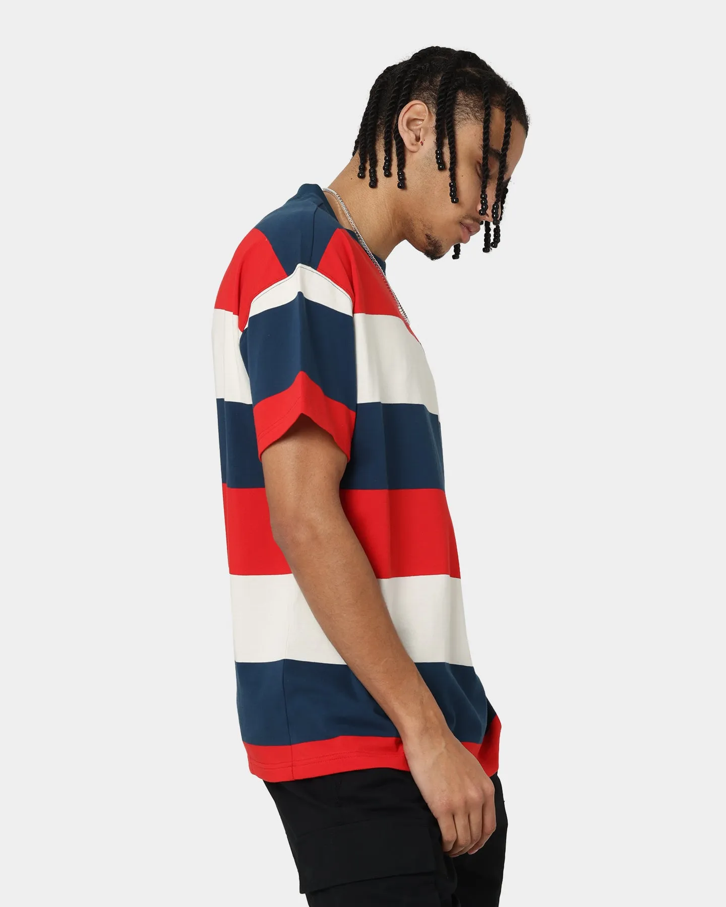 Grand Scheme Yarn Dyed Short Sleeve T-Shirt Navy/White/Red