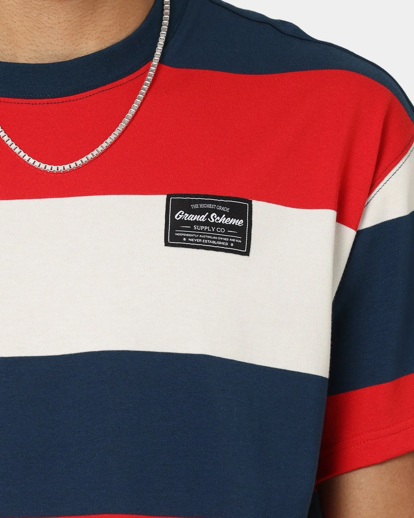 Grand Scheme Yarn Dyed Short Sleeve T-Shirt Navy/White/Red