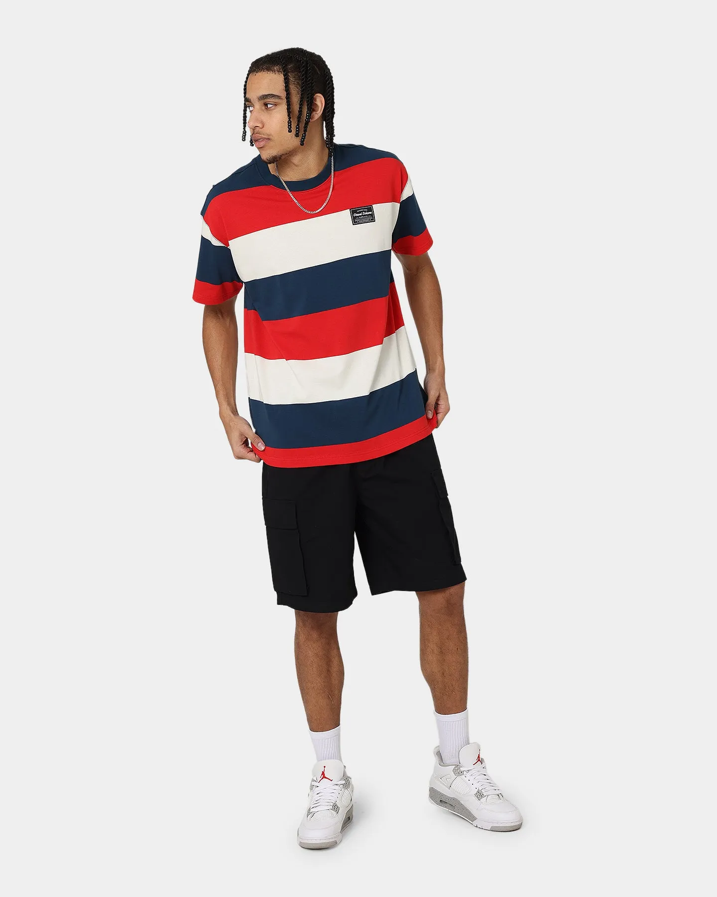 Grand Scheme Yarn Dyed Short Sleeve T-Shirt Navy/White/Red