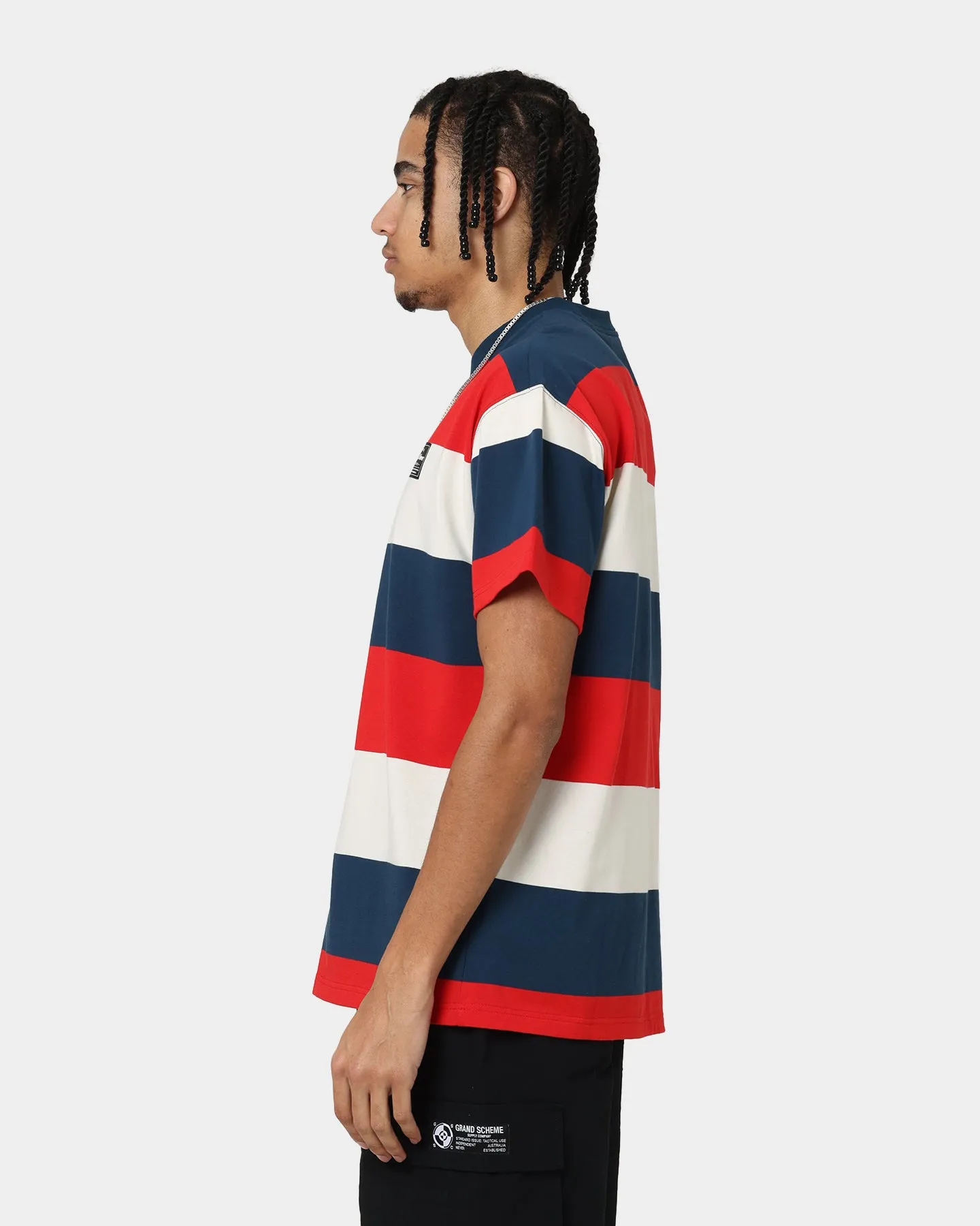 Grand Scheme Yarn Dyed Short Sleeve T-Shirt Navy/White/Red