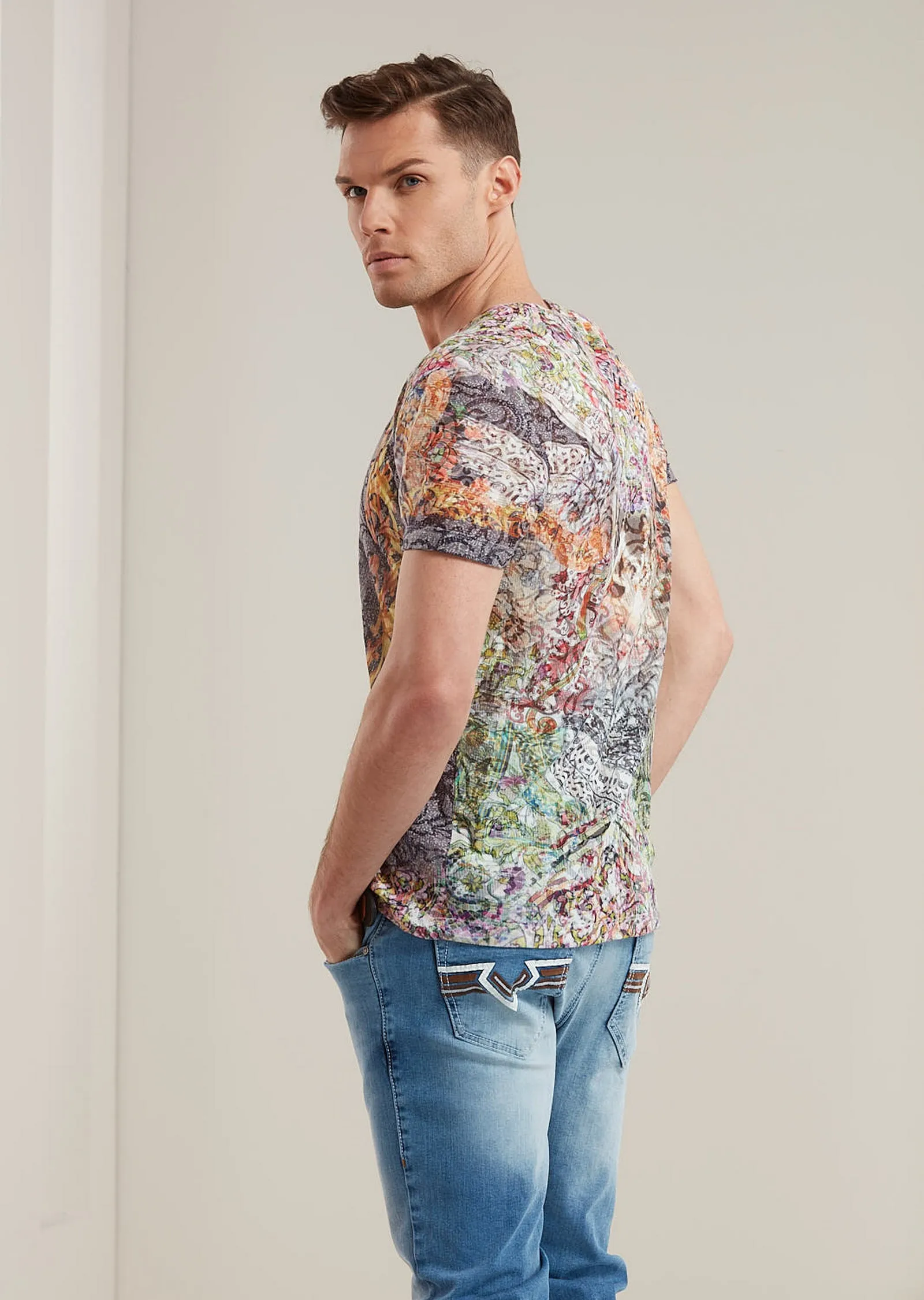 Gray Yellow Burn-out Tiger Print Tee