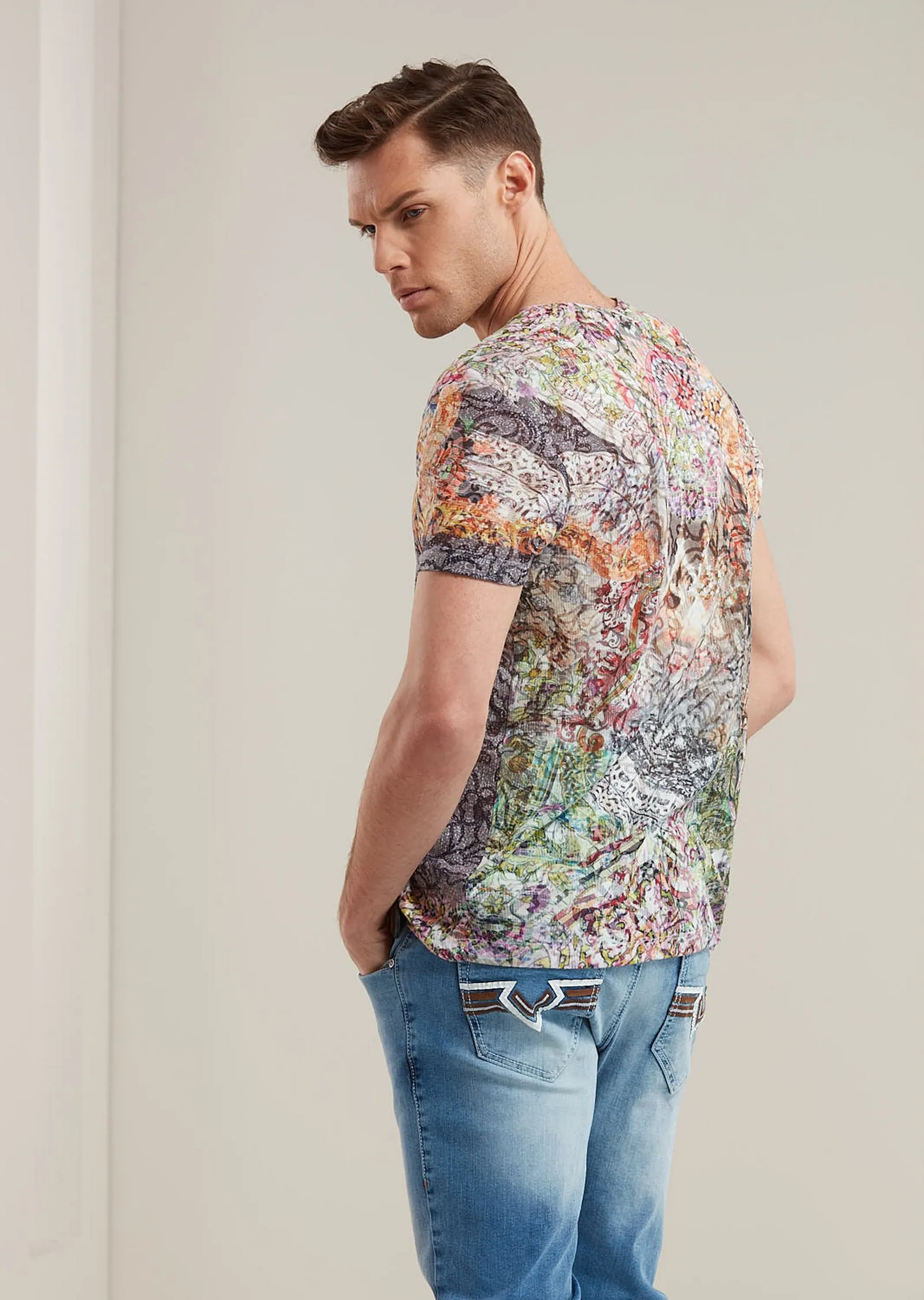 Gray Yellow Burn-out Tiger Print Tee
