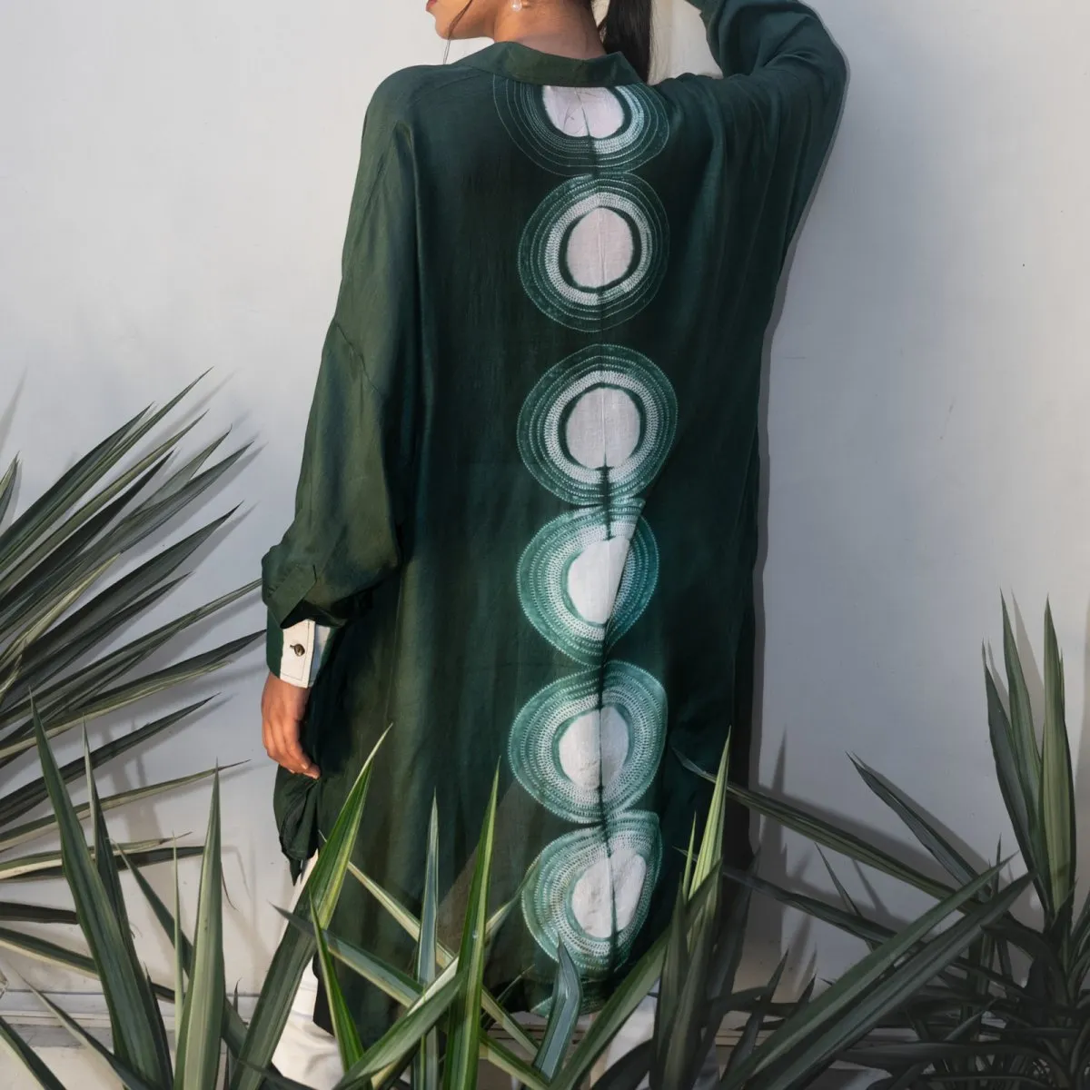Green & Ivory Handcrafted Women's Light Silk Tunic Top
