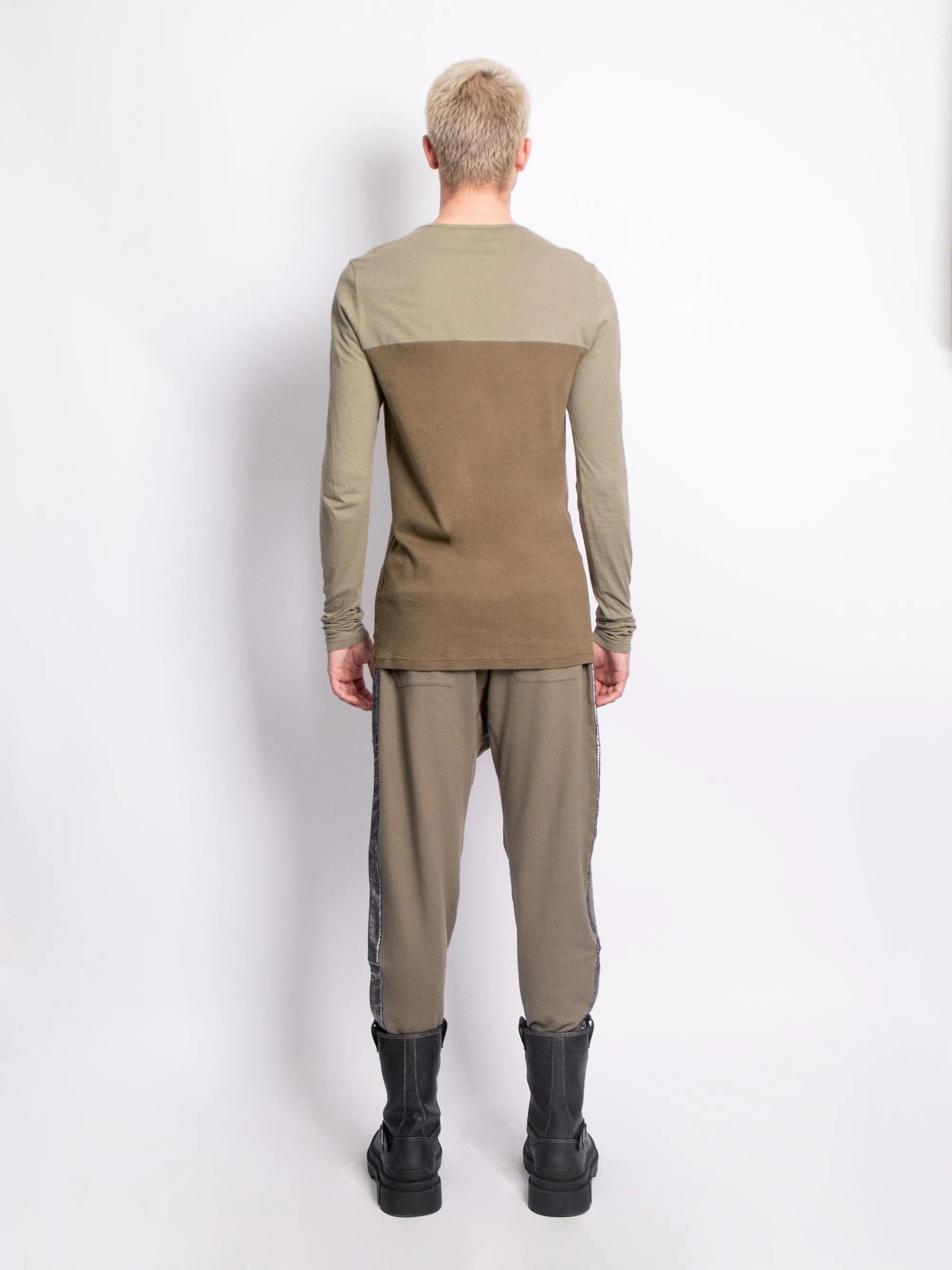 Khaki Green Jogger Trousers With Silver Foil Side Stripes