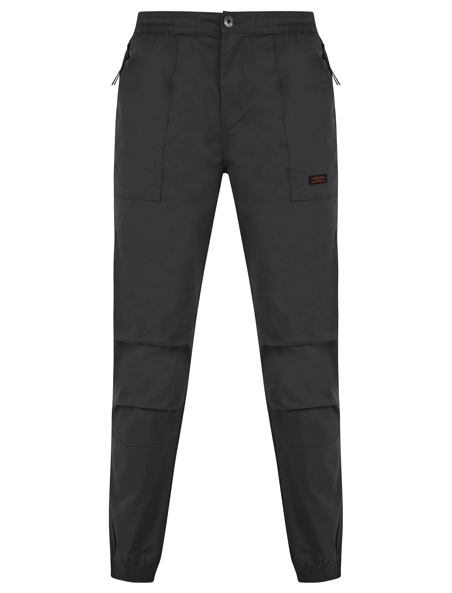 Kofi Stretch Cotton Blend Zip Pocket Cuffed Cargo Jogger Pants in Asphalt Grey - Tokyo Laundry
