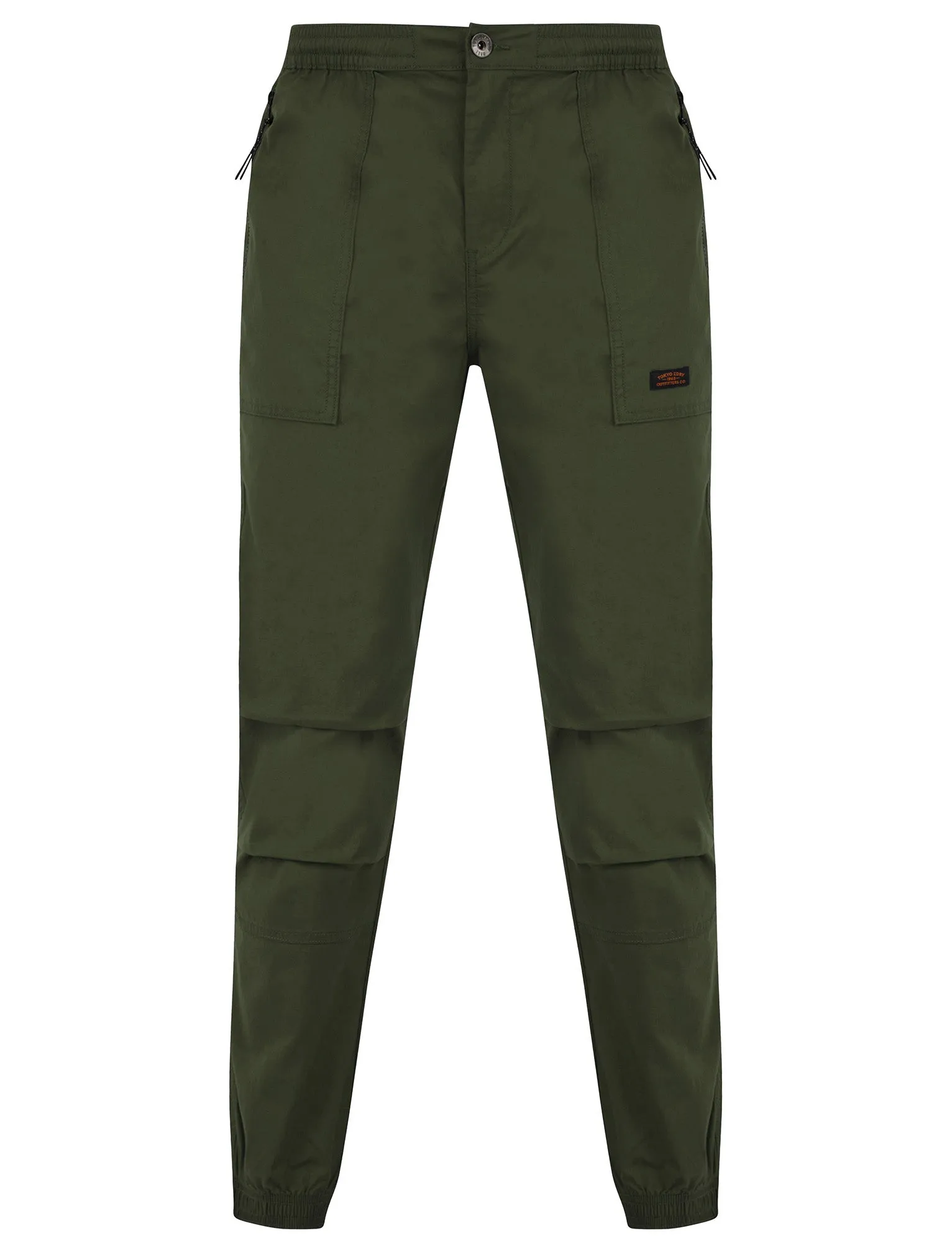 Kofi Stretch Cotton Blend Zip Pocket Cuffed Cargo Jogger Pants in Grape Leaf - Tokyo Laundry