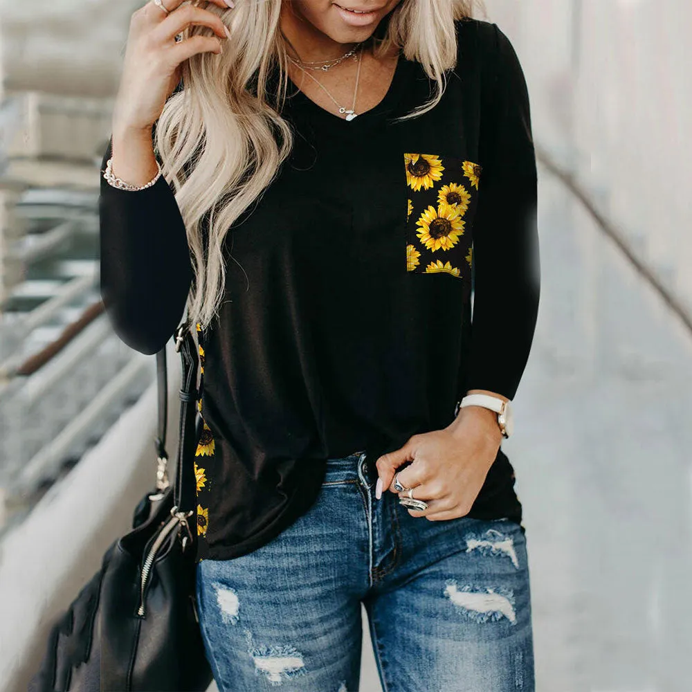 Leopard Print V Neck Loose Women T Shirt