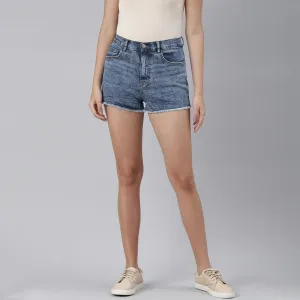 Light Blue High Waist Raw Hem Shorts