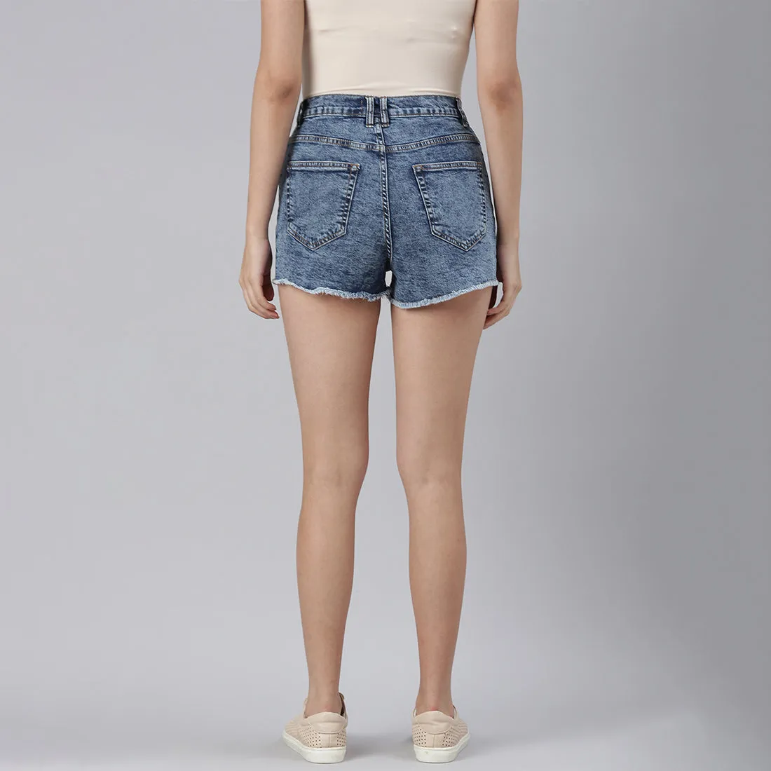 Light Blue High Waist Raw Hem Shorts
