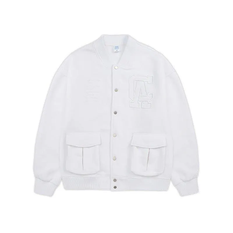 Loose Fit Letter Embroidered Baseball Jacket – Thick & Stylish