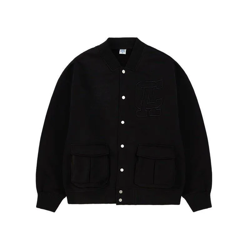 Loose Fit Letter Embroidered Baseball Jacket – Thick & Stylish