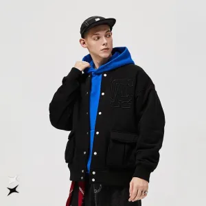 Loose Fit Letter Embroidered Baseball Jacket – Thick & Stylish
