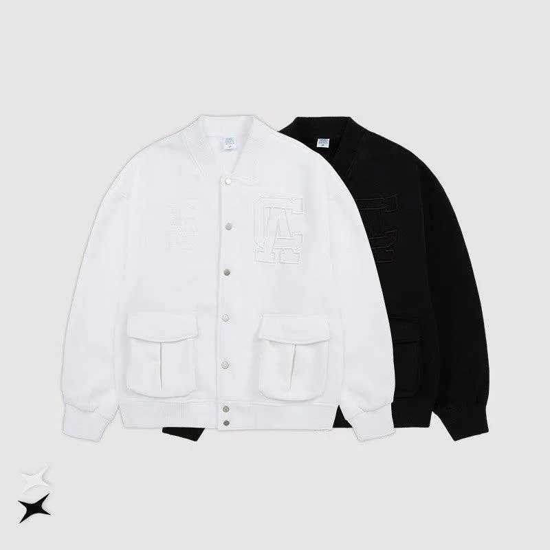 Loose Fit Letter Embroidered Baseball Jacket – Thick & Stylish