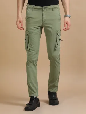Men Olive Narrow Fit Solid Casual Jogger Pants